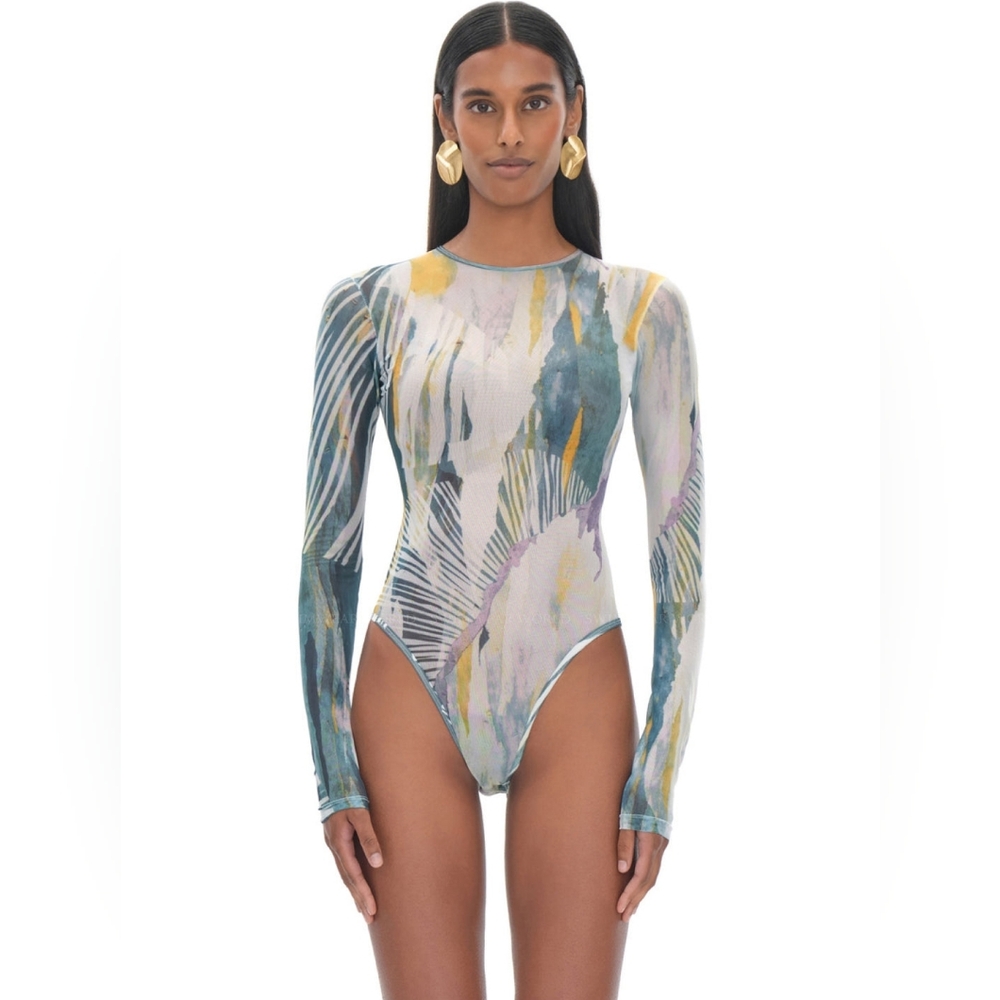 NWOT ANDREA IYAMAH ELLE ABSTRACT BARK MESH BODYSUIT - SZ XL